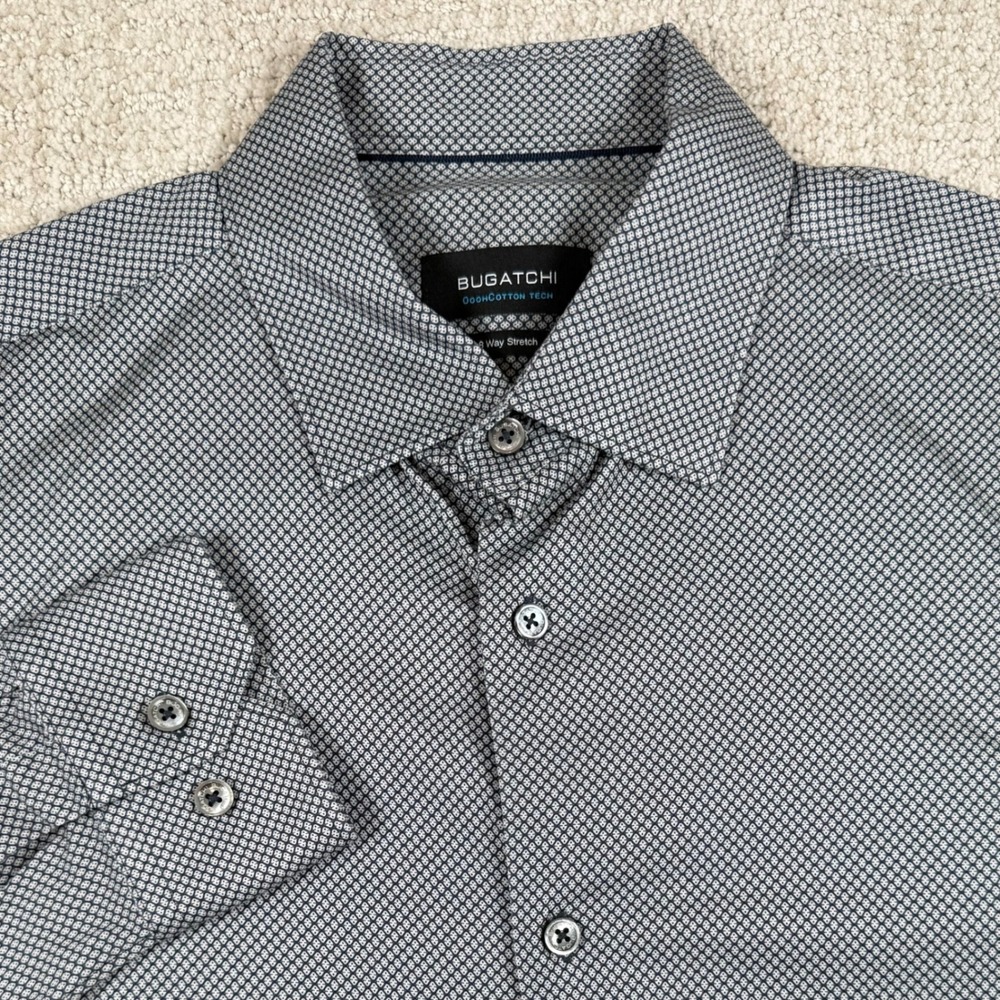 Bugatchi Mens Medium Graphite OoohCotton Tech 8 Way Stretch Button Up Shirt